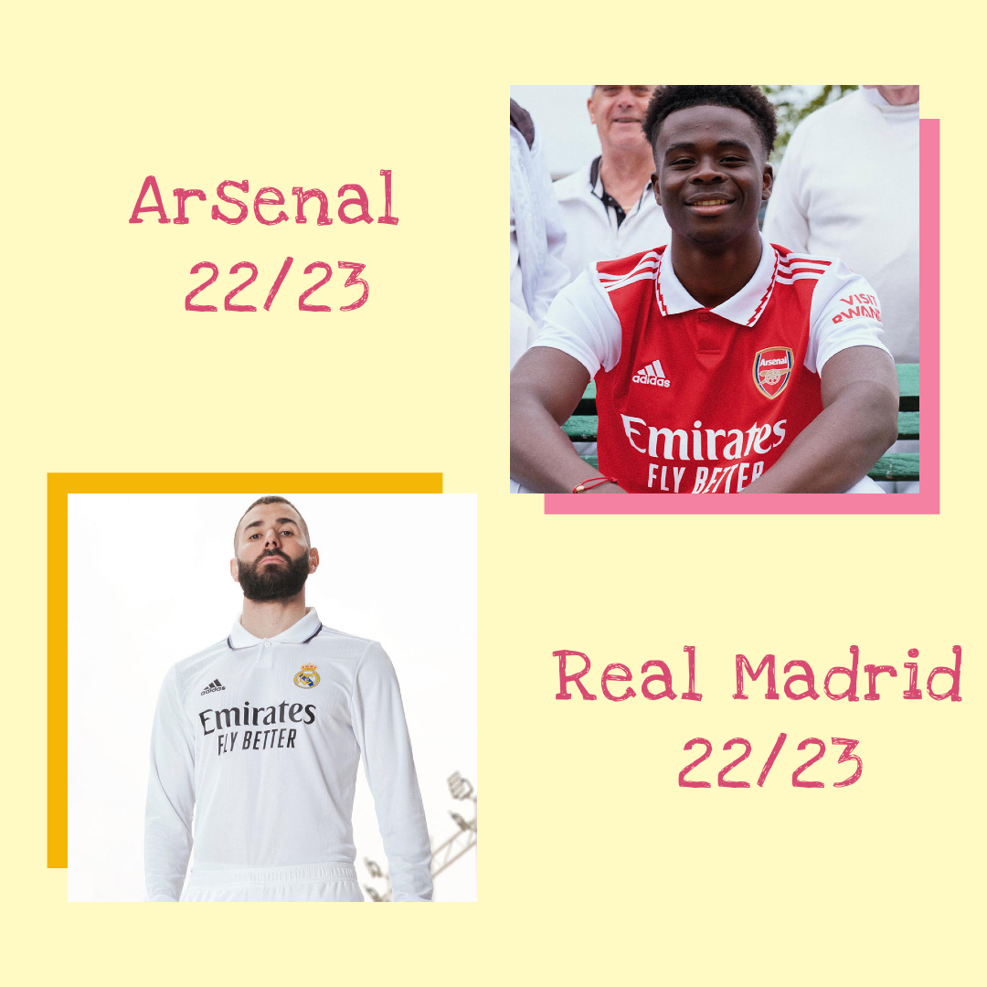 Maglia della nuova stagione 22-23 di Arsenal e Real Madrid